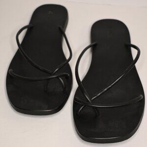St. Agni Strappy Black Leather Flat sandals